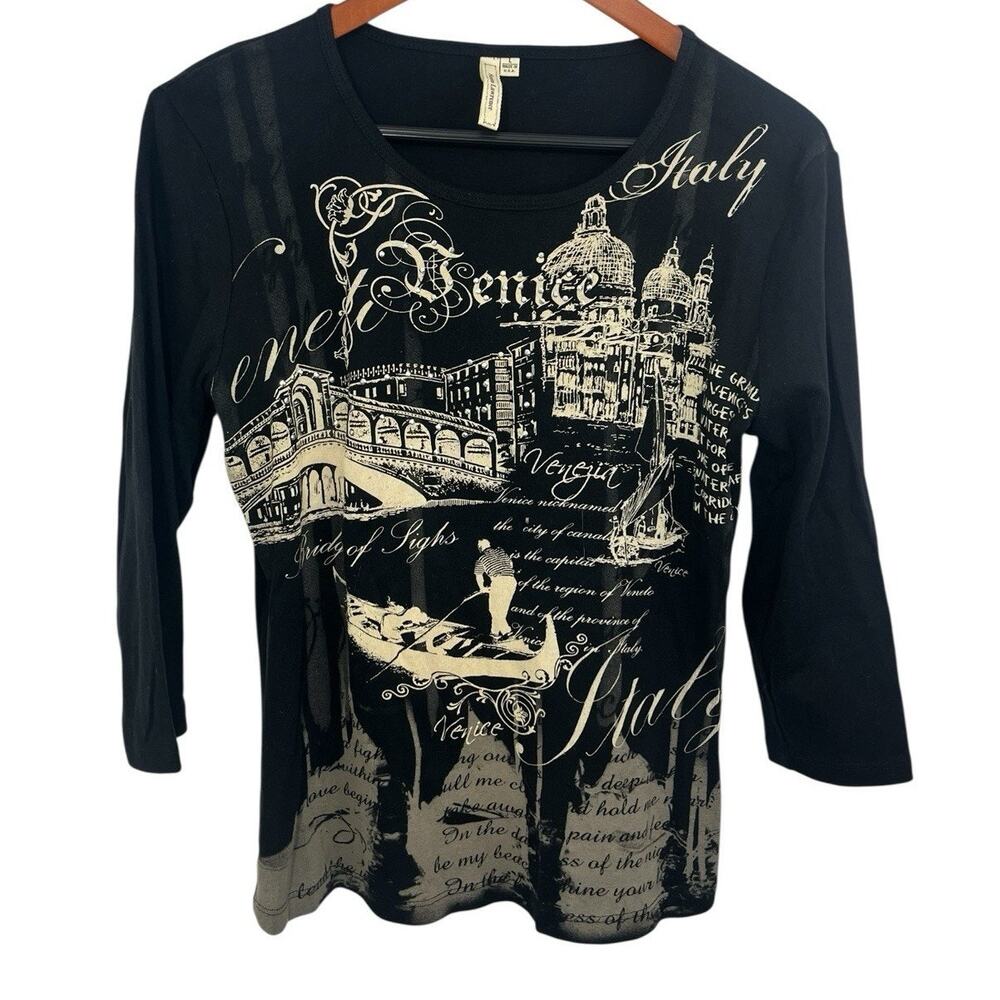 Y2K Art Nouveau Top Fairy Grunge Susan Lawrence Large 3/4 Sleeve Sequins Venice